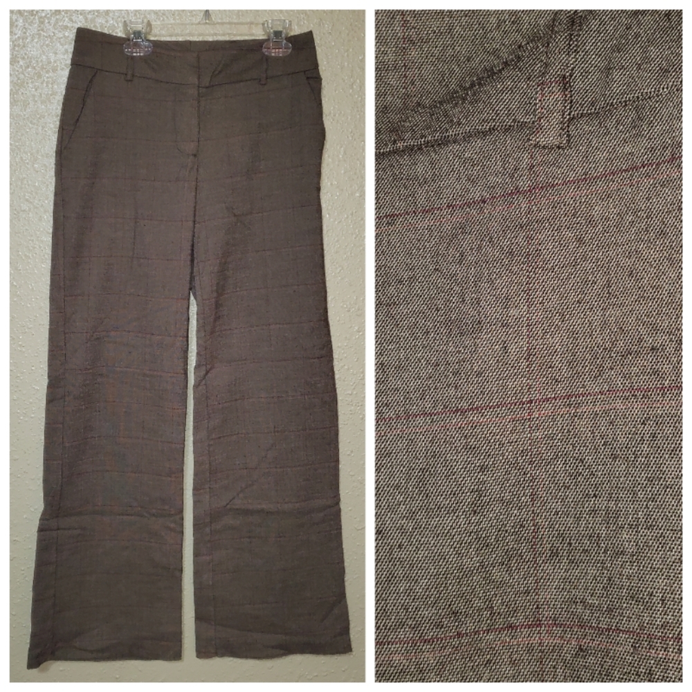 Women's Wide Leg Trouser Work / Dress Pants - Brown with Red Stripe